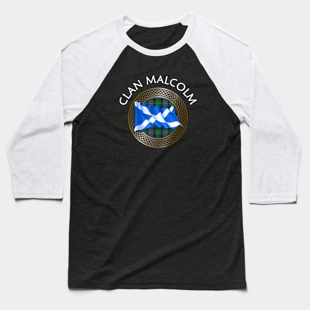 Clan Malcolm Crest & Tartan Knot Baseball T-Shirt by Taylor'd Designs